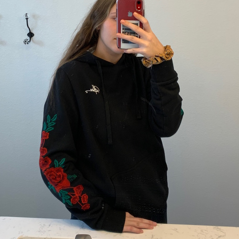 black young & reckless hoodie with stiched roses